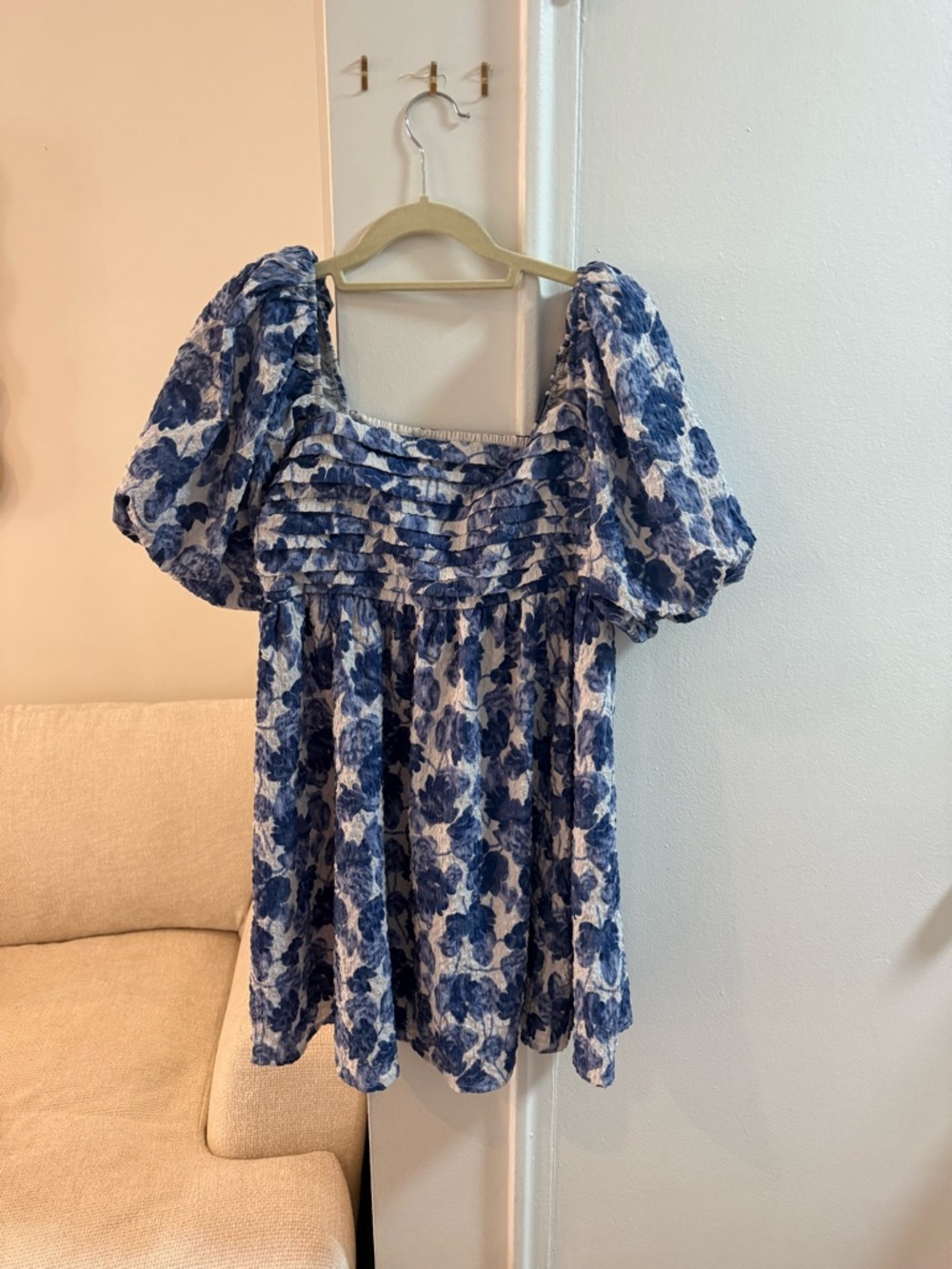 Abercrombie & Fitch Blue Floral Puff-Sleeve Tunic